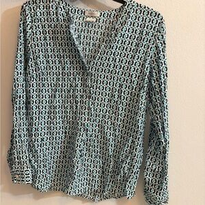 Van Heusen Teal and Black Patterned Blouse